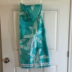 Vintage Y2K Lilly Pulitzer Size 8 Teal Aqua Palm Tree Lined Strapless Dress
